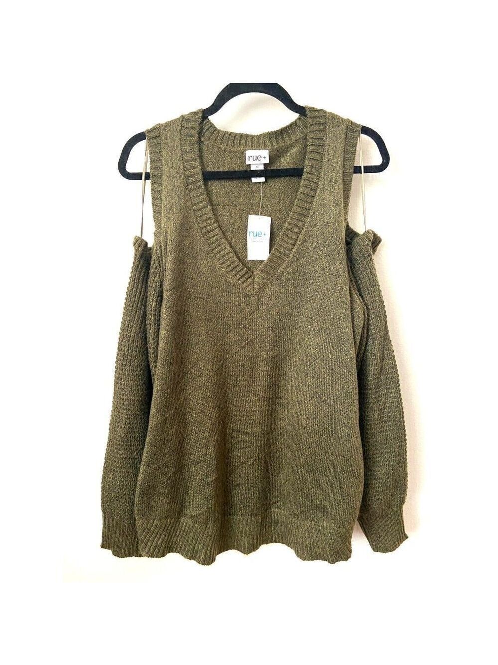 Rue 21 Plus Size Women's Olive Green V-Neck Cold Shoulder Sweater Size 3X